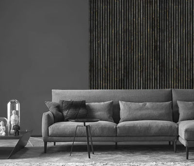 240cm x 60cm Acoustic Slatted Wall Panel Black & Gold Marble