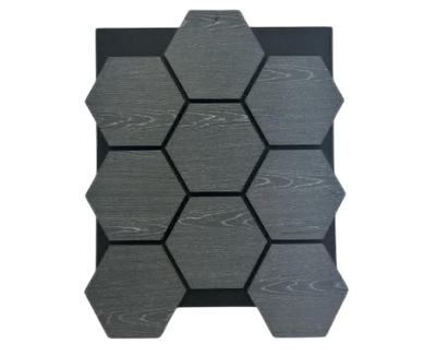 Pack Of x4 Wooden Acoustic Wall Hexagon Panels 700mm x 570mm Dark Grey