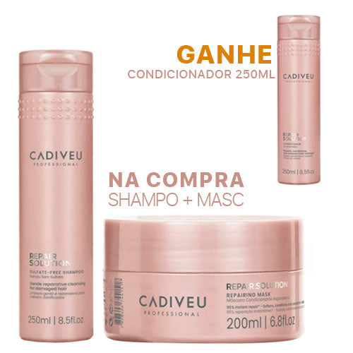 Kit Cadiveu Repair Solution Shampoo 250ml + Mascara 200ml | GANHE Condicionador 250ml