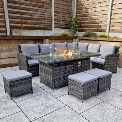 The Windsor Rattan Firepit Corner Sofa And Stools Garden Set